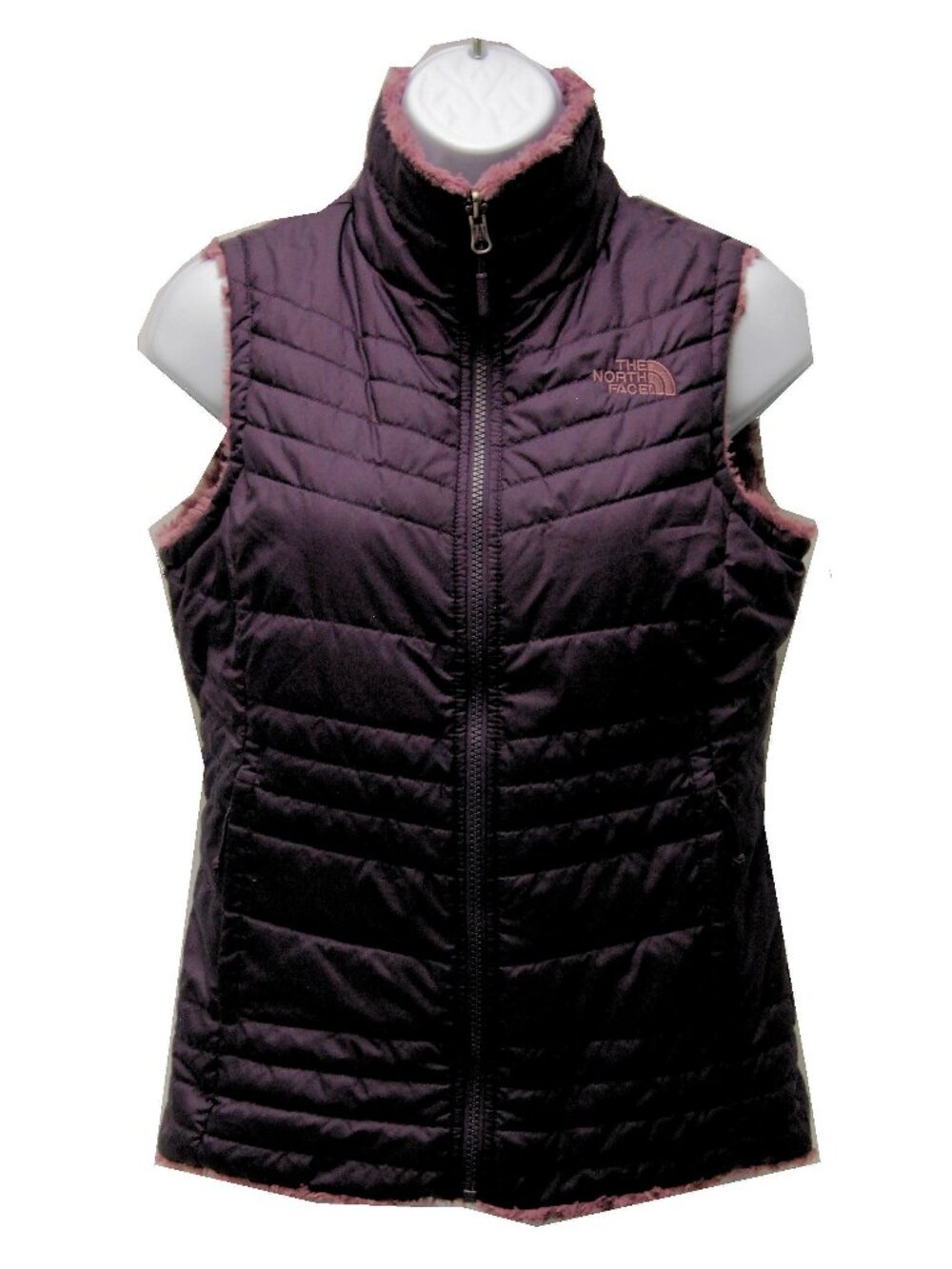The North Face Womens Mossbud Swirl Quilt Sherpa Reversible Vest, XS, Cabernet